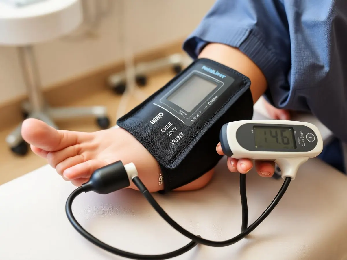 Ankle blood pressure cuff used for vascular screening