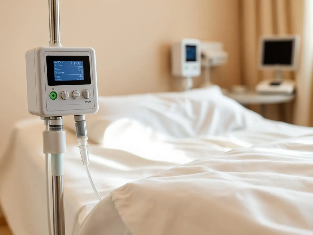 Treatment room prepared with an infusion setup